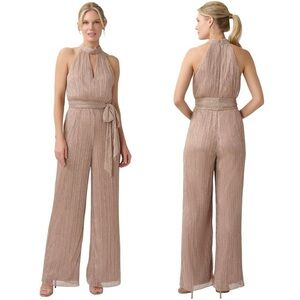 NWT Adrianna Papell Metallic Crinkle Jumpsuit Size 12